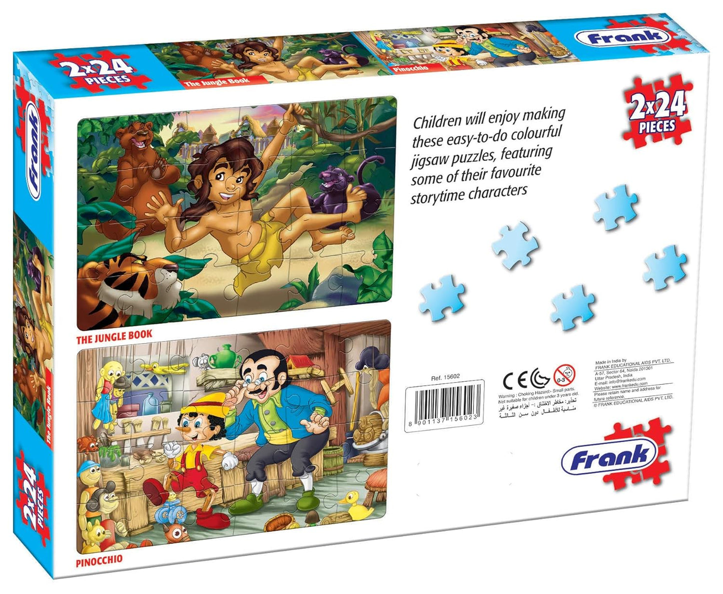 Frank The Jungle Book and Pinocchio Puzzles - 24 Pieces 2 in 1 Jigsaw Puzzles for Kids for Age 4 Years Old and Above