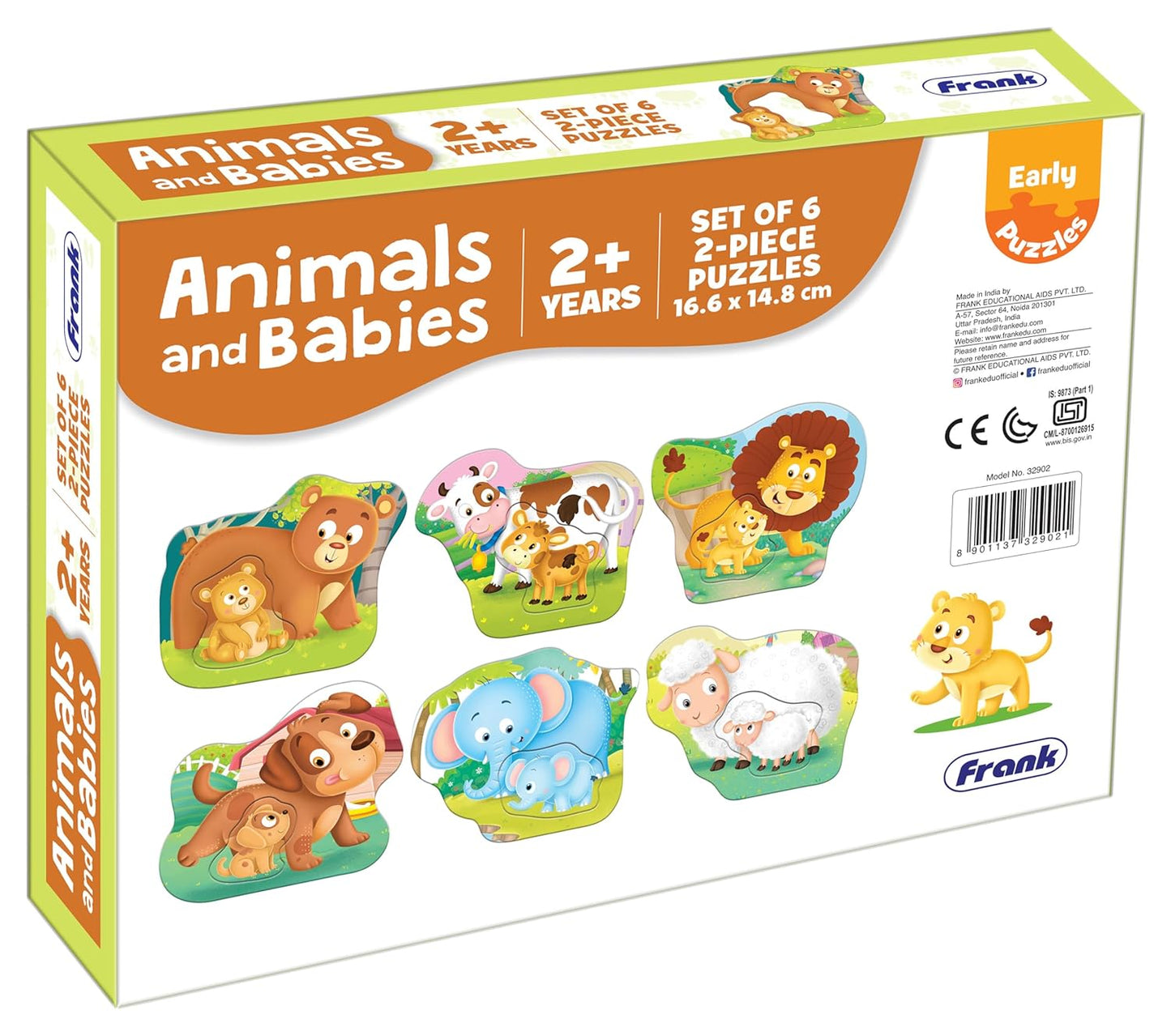 Frank Animals and Babies (Set of 6) 2 Pcs Puzzle for Kids Age 2 Years+