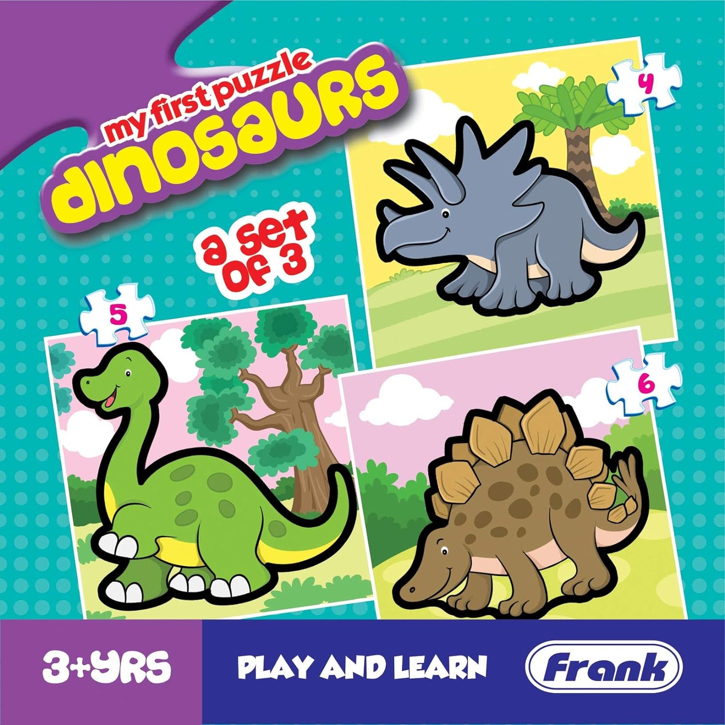 Frank Dinosaurs - A Set of 3 Jigsaw Puzzle for Kids Above 3+ Years