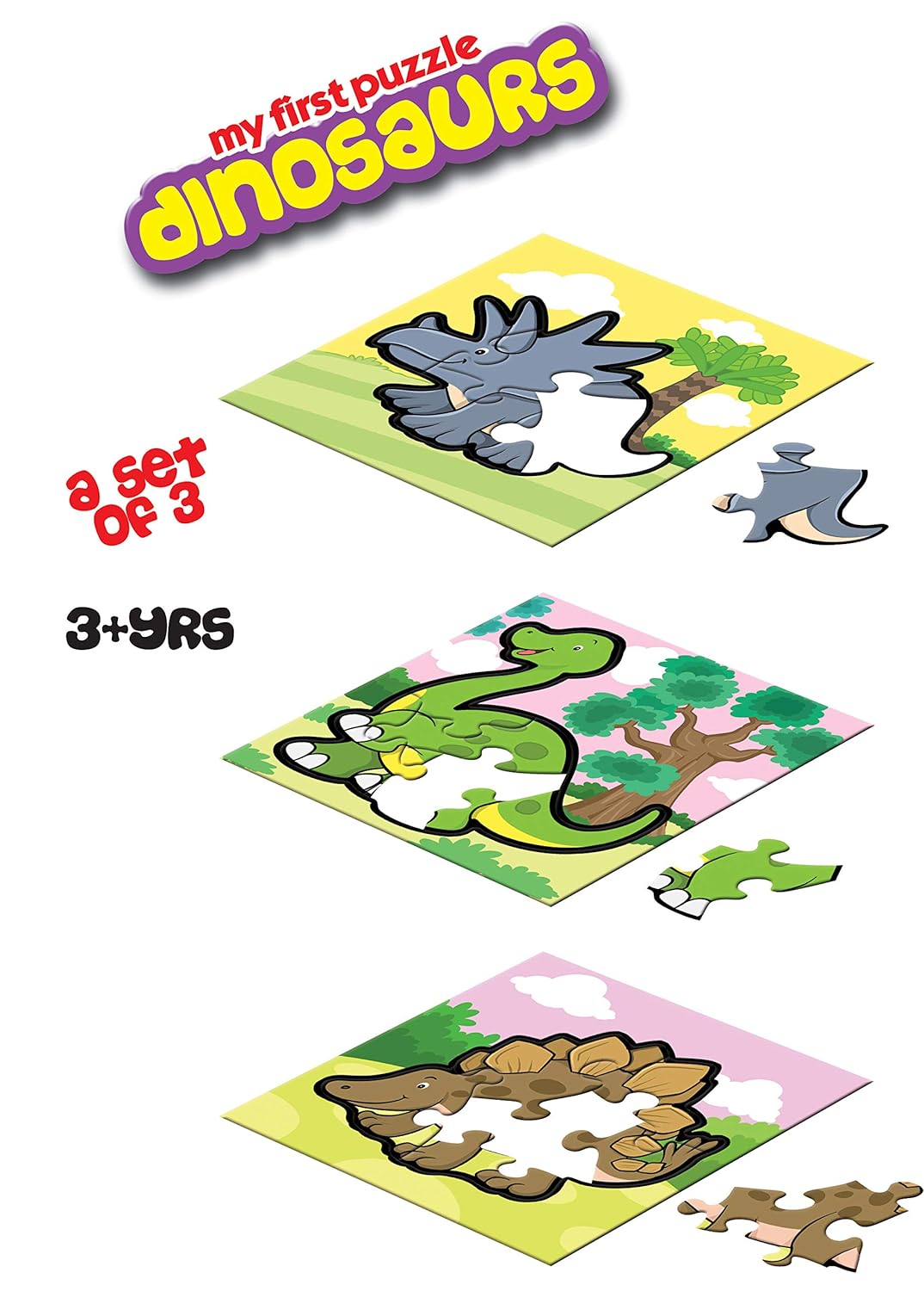 Frank Dinosaurs - A Set of 3 Jigsaw Puzzle for Kids Above 3+ Years