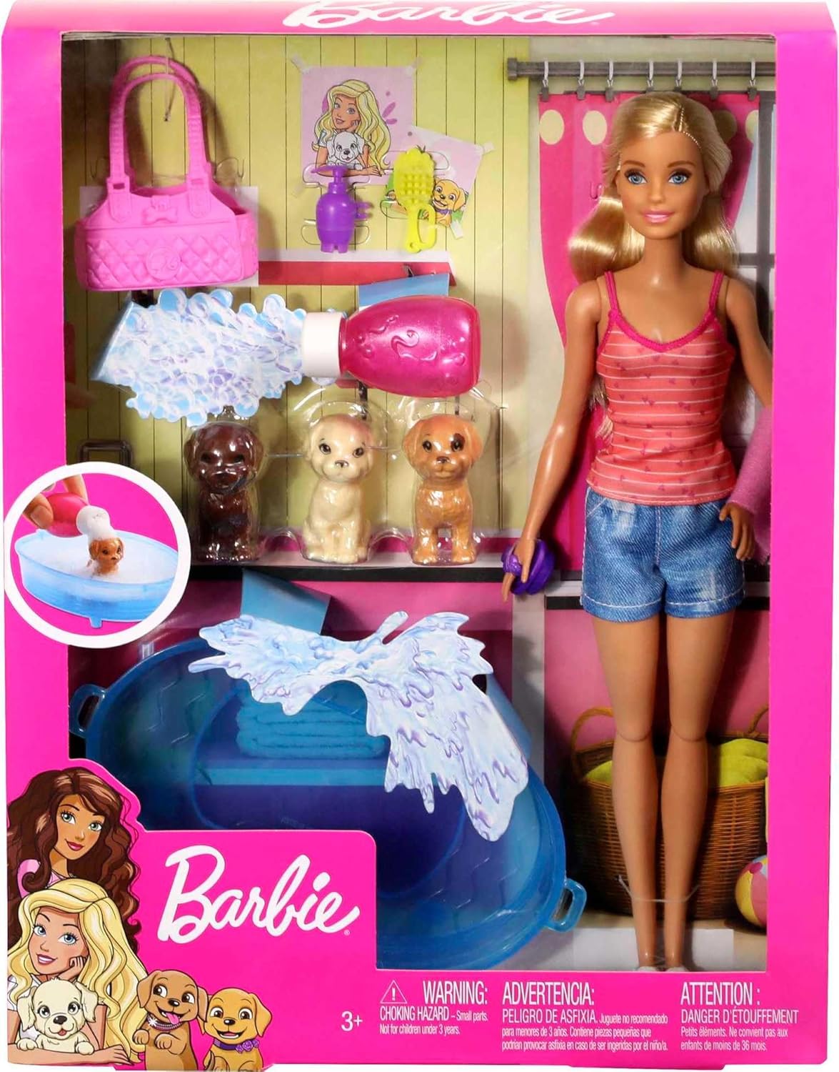 Barbie Playset with 3 Puppies, Bathtub & Accessories
