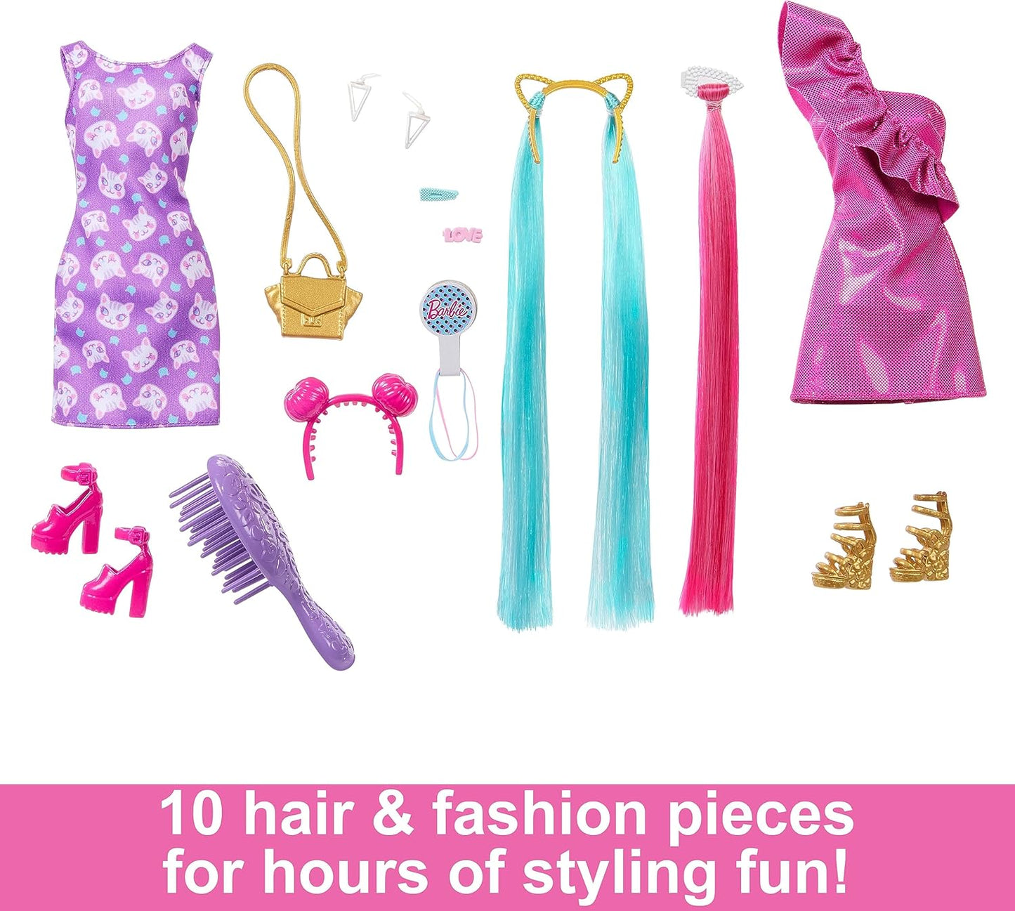 Barbie® Doll, Fun & Fancy™ Hair with Extra-Long Colorful Blonde Hair and Glossy Pink Dress