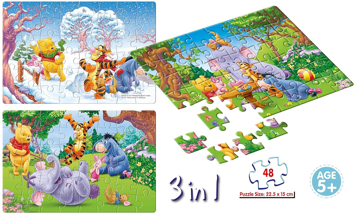 Frank Disney Winnie The Pooh (48 Pieces) 3 in 1 Jigsaw Puzzle for Kids Above 5+ Years