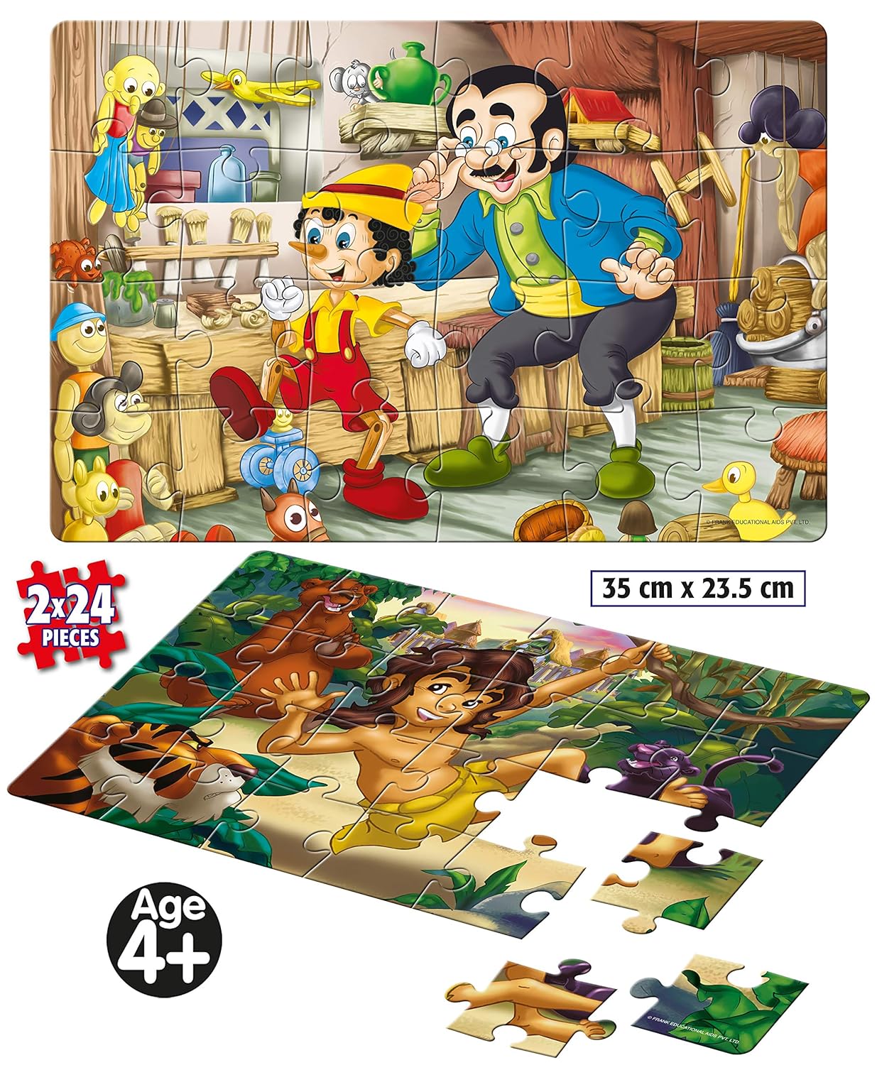 Frank The Jungle Book and Pinocchio Puzzles - 24 Pieces 2 in 1 Jigsaw Puzzles for Kids for Age 4 Years Old and Above