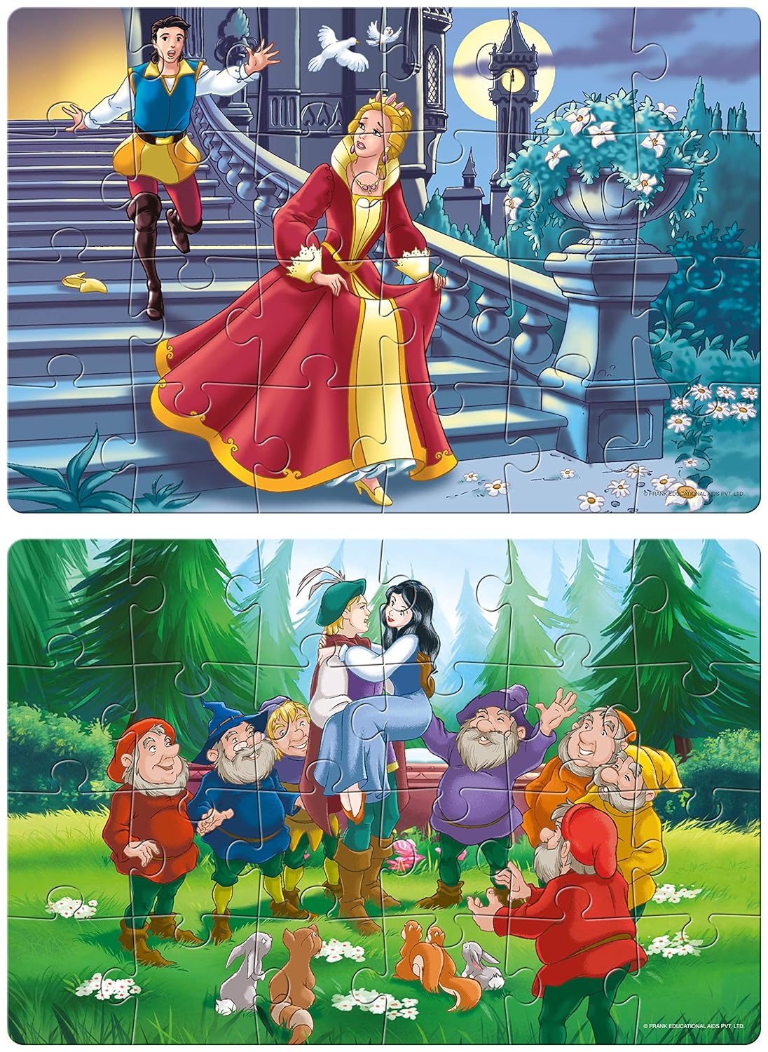 Frank Cinderella and Snow White & The Seven Dwarfs Puzzles - 24 Pieces 2 in 1 Jigsaw Puzzles for Kids for Age 4+