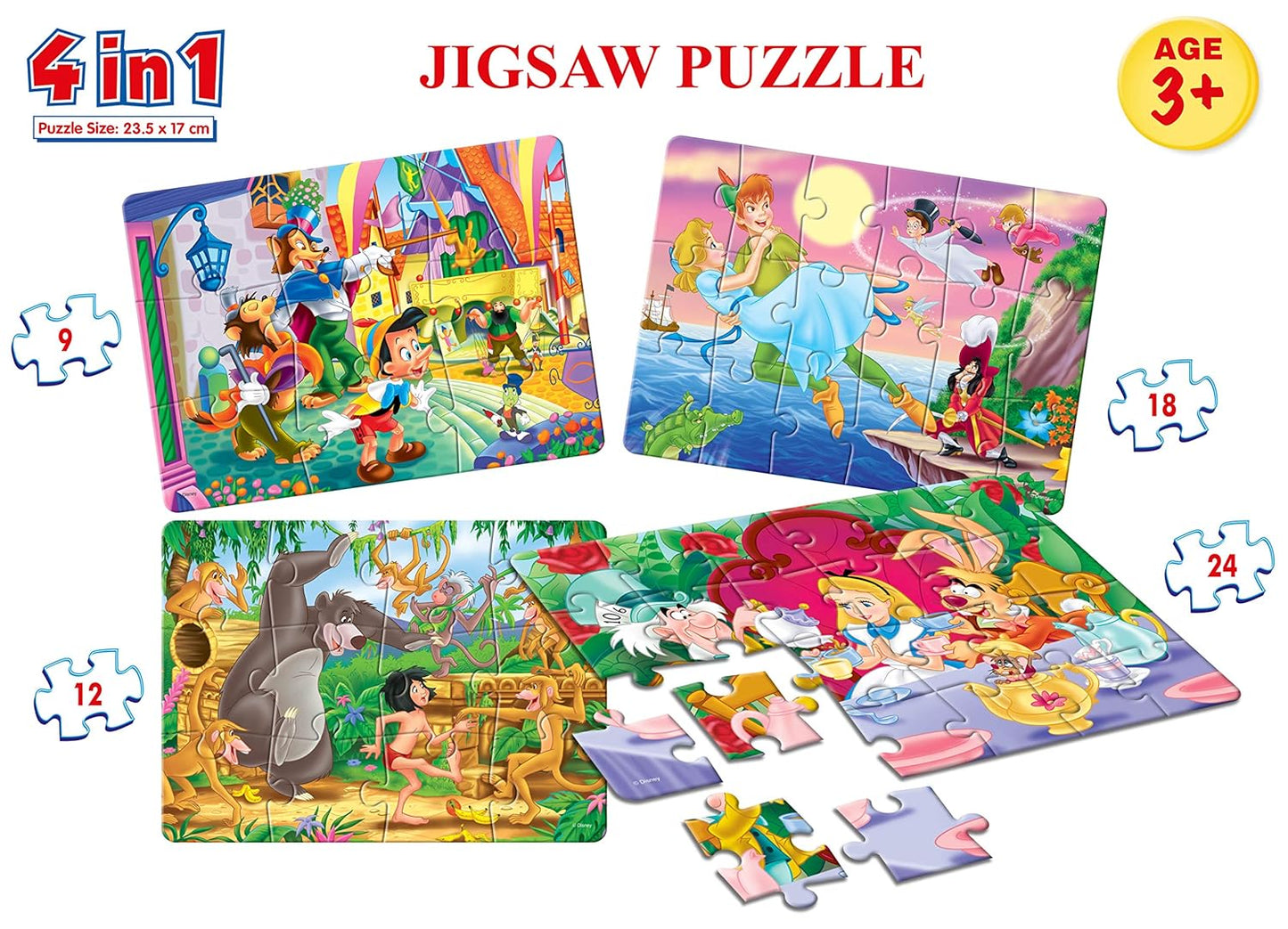 Frank Disney 4 in 1 Puzzles - A Set of 4 Jigsaw Puzzles for 3 Year Old Kids and Above (Disney Classics)