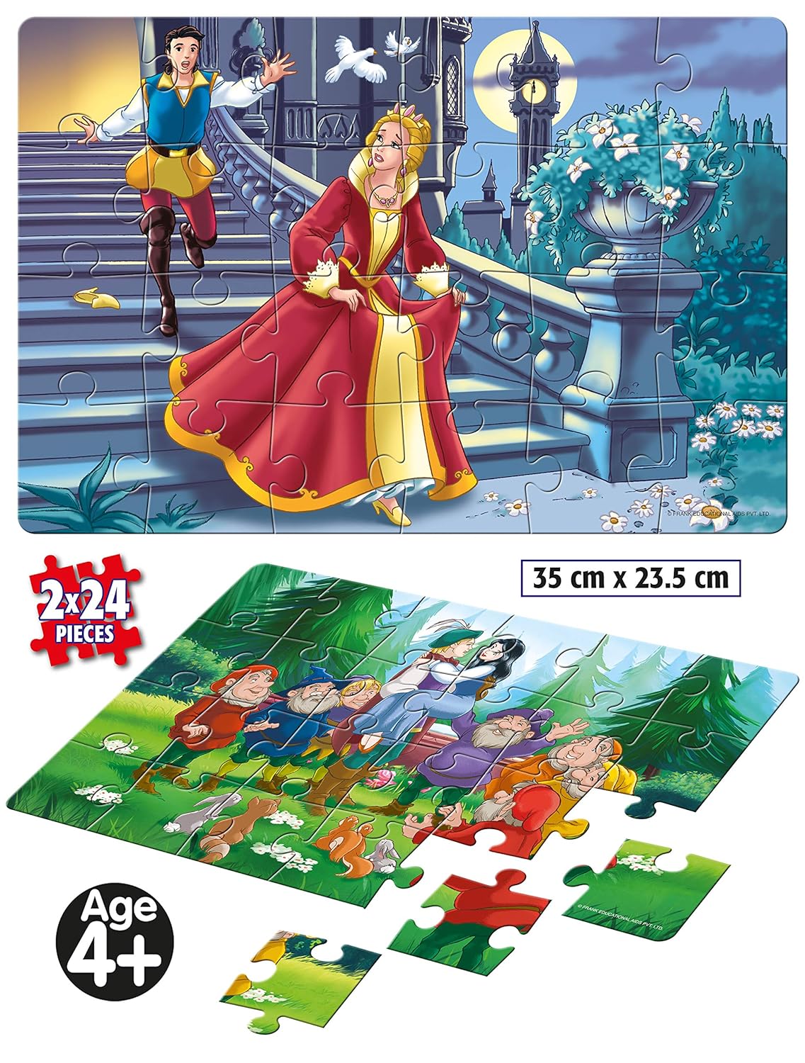 Frank Cinderella and Snow White & The Seven Dwarfs Puzzles - 24 Pieces 2 in 1 Jigsaw Puzzles for Kids for Age 4+