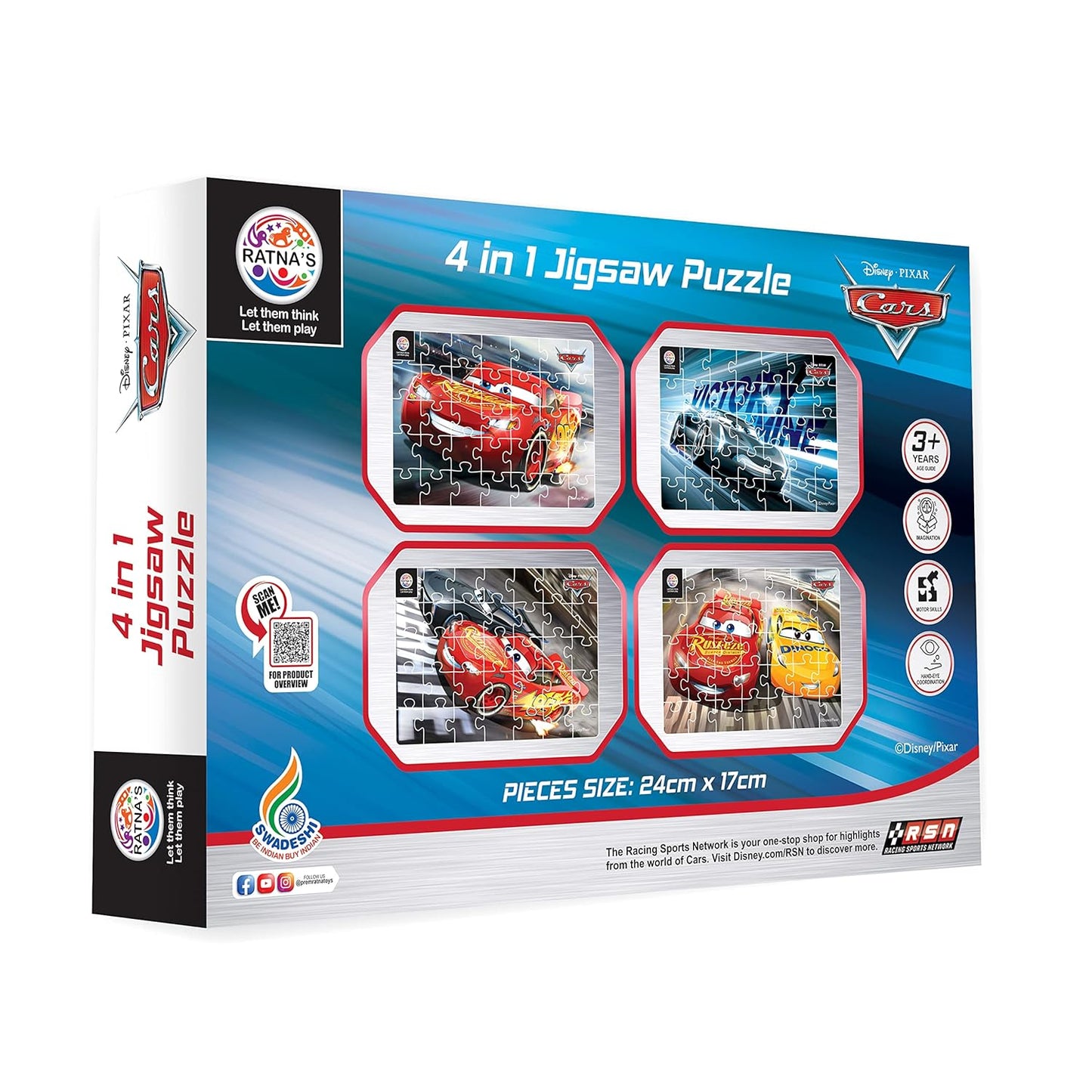 Ratna's 4 in 1 Disney Jigsaw Puzzle 140 Pieces for Kids. 4 Jigsaw Puzzles 35 Pieces Each (Cars)