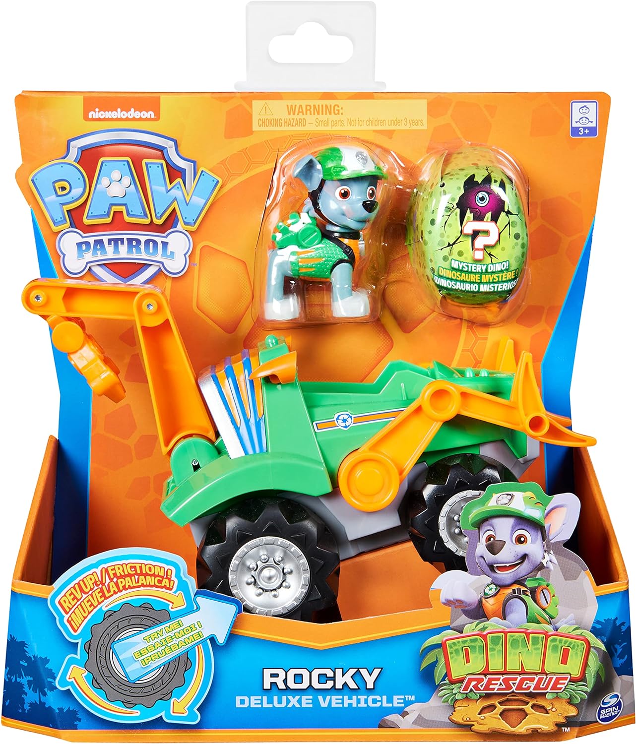 PAW Patrol Dino Rescue Rocky’s Deluxe Rev Up Vehicle with Mystery Dinosaur Figure