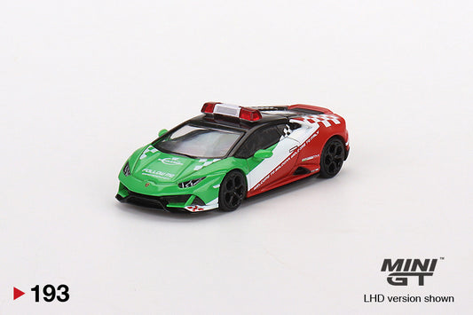 Mini GT Lamborghini Huracan EVO Bologna Airport 2020 Follow-Me Car Blister Pack