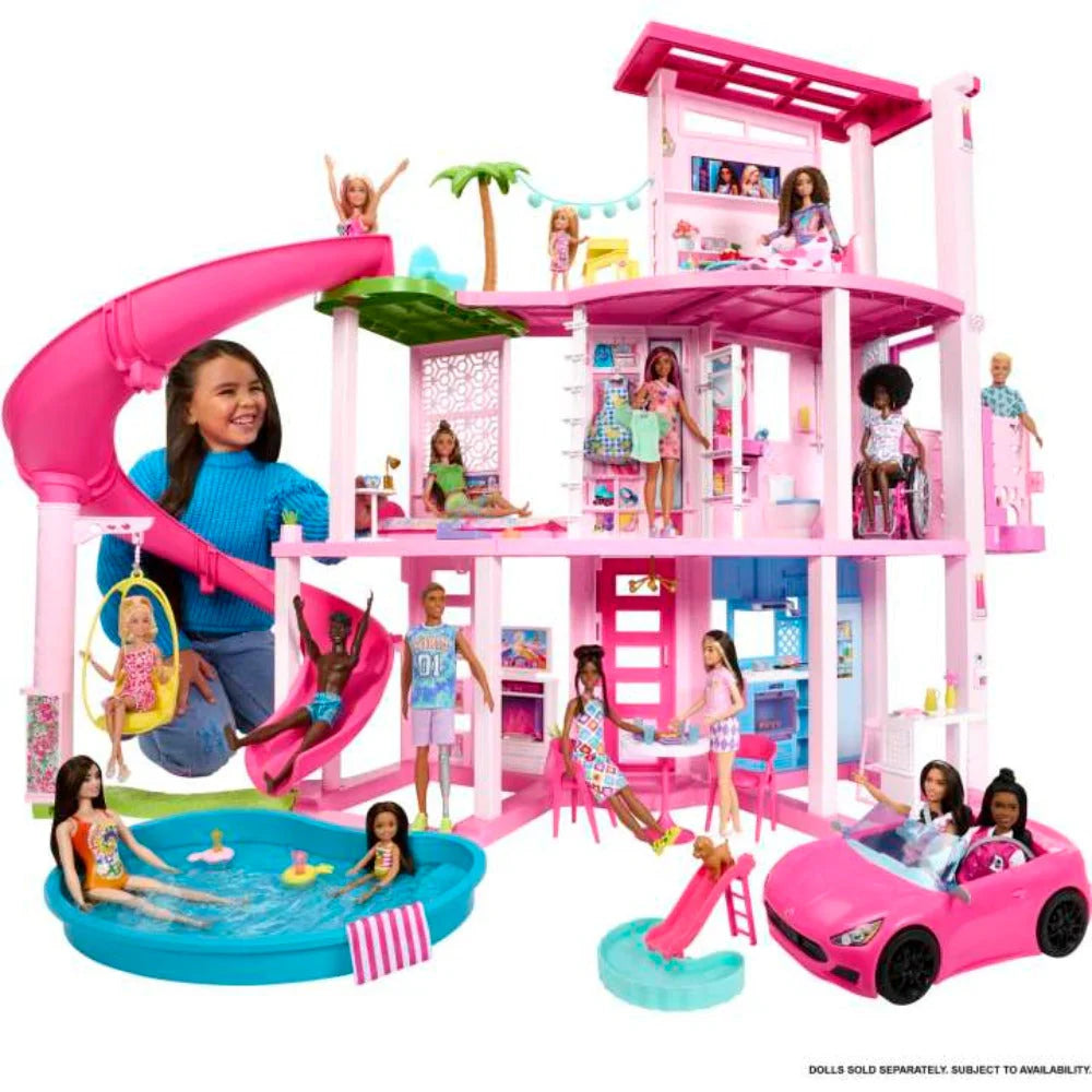 Barbie Dreamhouse, Pool Party Doll House with 75+ Pieces and 3-Story Slide, Pet Elevator and Puppy Play Areas