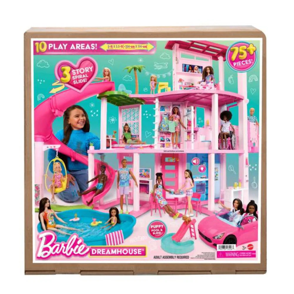 Barbie Dreamhouse, Pool Party Doll House with 75+ Pieces and 3-Story Slide, Pet Elevator and Puppy Play Areas