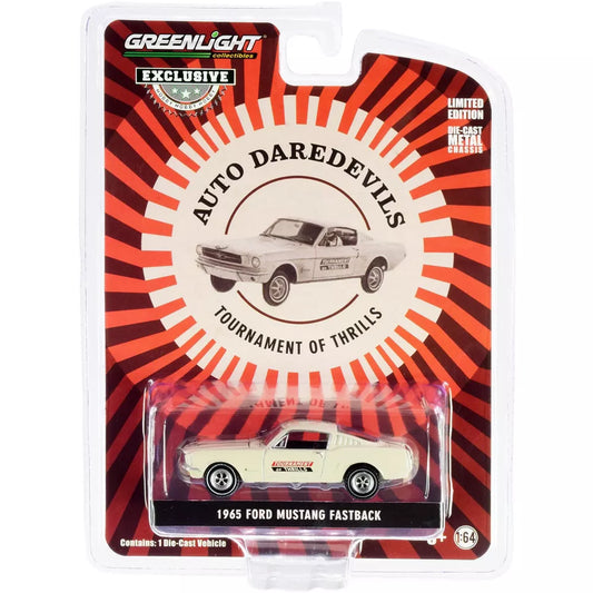 Greenlight 1/64 1965 Ford Mustang Fastback #56 Cream Auto Daredevils "Tournament Of Thrills"