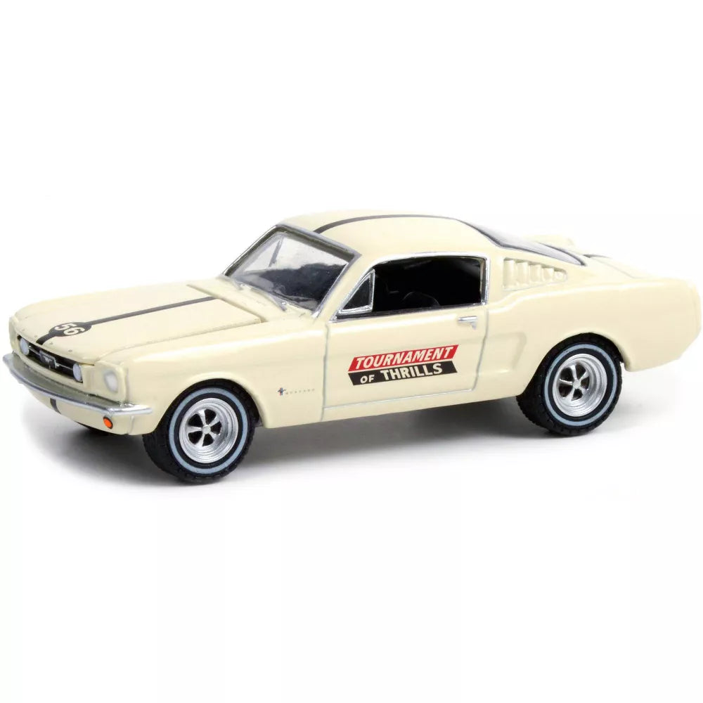 Greenlight 1/64 1965 Ford Mustang Fastback #56 Cream Auto Daredevils "Tournament Of Thrills"