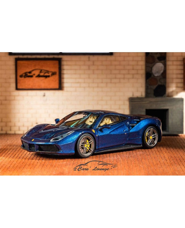 Cars Lounge 1/64 Resin Ferrari 488 GTB Limited To 399 Pcs Blu Tour De France With Acrylic Case & Polishing Cloth