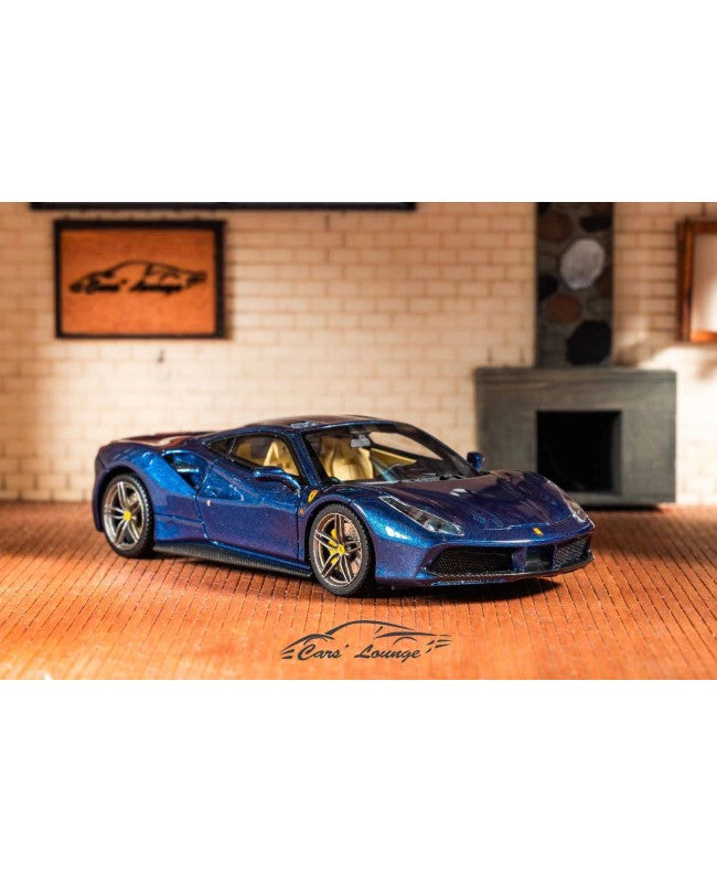 Cars Lounge 1/64 Resin Ferrari 488 GTB Limited To 399 Pcs Blu Tour De France With Acrylic Case & Polishing Cloth