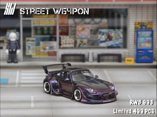 Street Warrior X Ghost Player 1/64 Porsche RWB 993 Chameleon Purple Limited Edition 297/499 With Acrylic Case