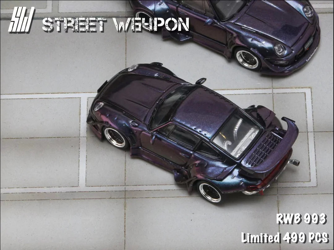 Street Warrior X Ghost Player 1/64 Porsche RWB 993 Chameleon Purple Limited Edition 297/499 With Acrylic Case