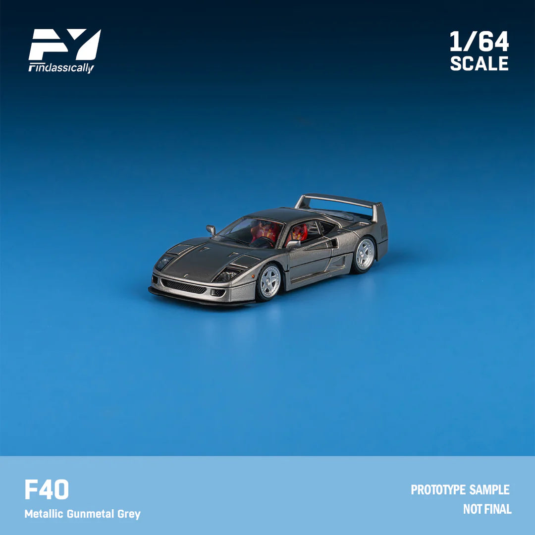 Finclassically 1/64 Ferrari F40 Metallic Gunmetal Grey Limited Edition 118/500 With Acrylic Case