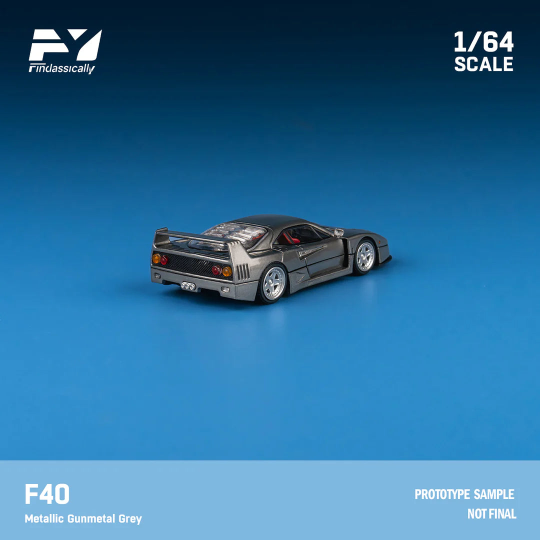 Finclassically 1/64 Ferrari F40 Metallic Gunmetal Grey Limited Edition 118/500 With Acrylic Case