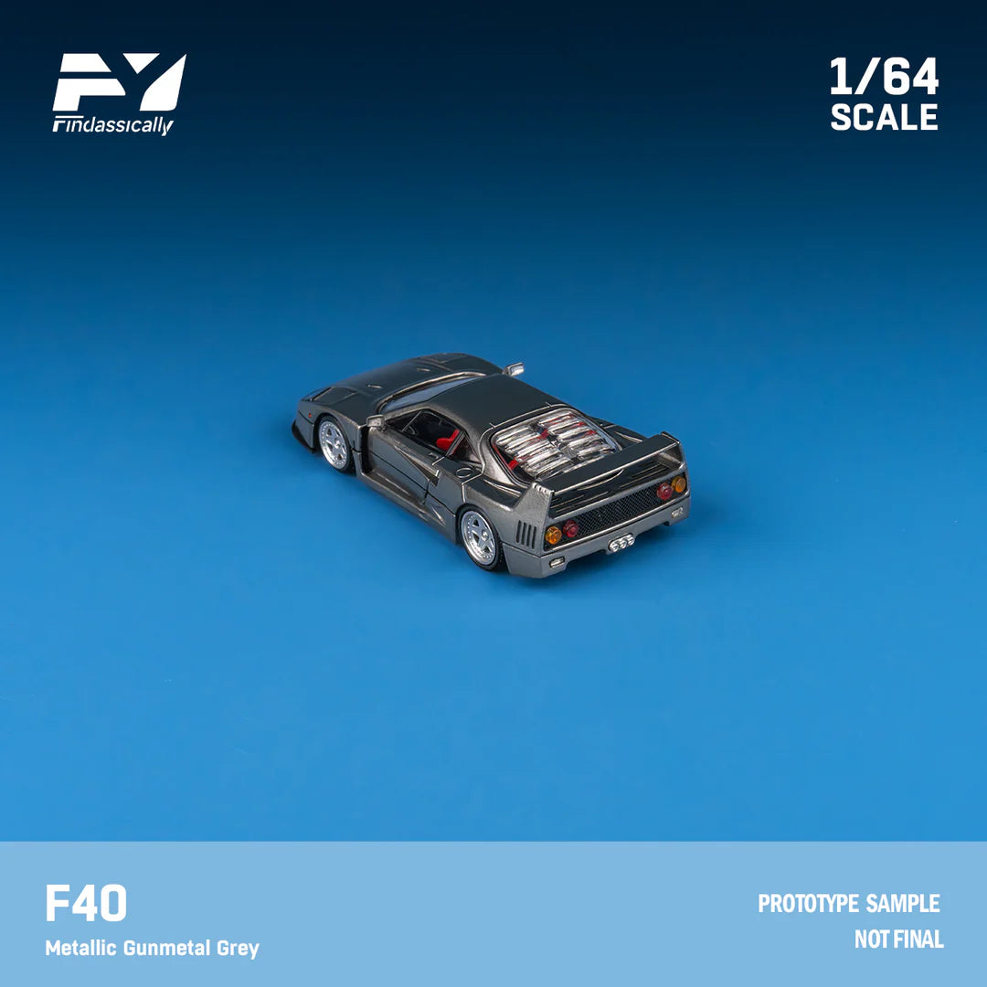 Finclassically 1/64 Ferrari F40 Metallic Gunmetal Grey Limited Edition 118/500 With Acrylic Case