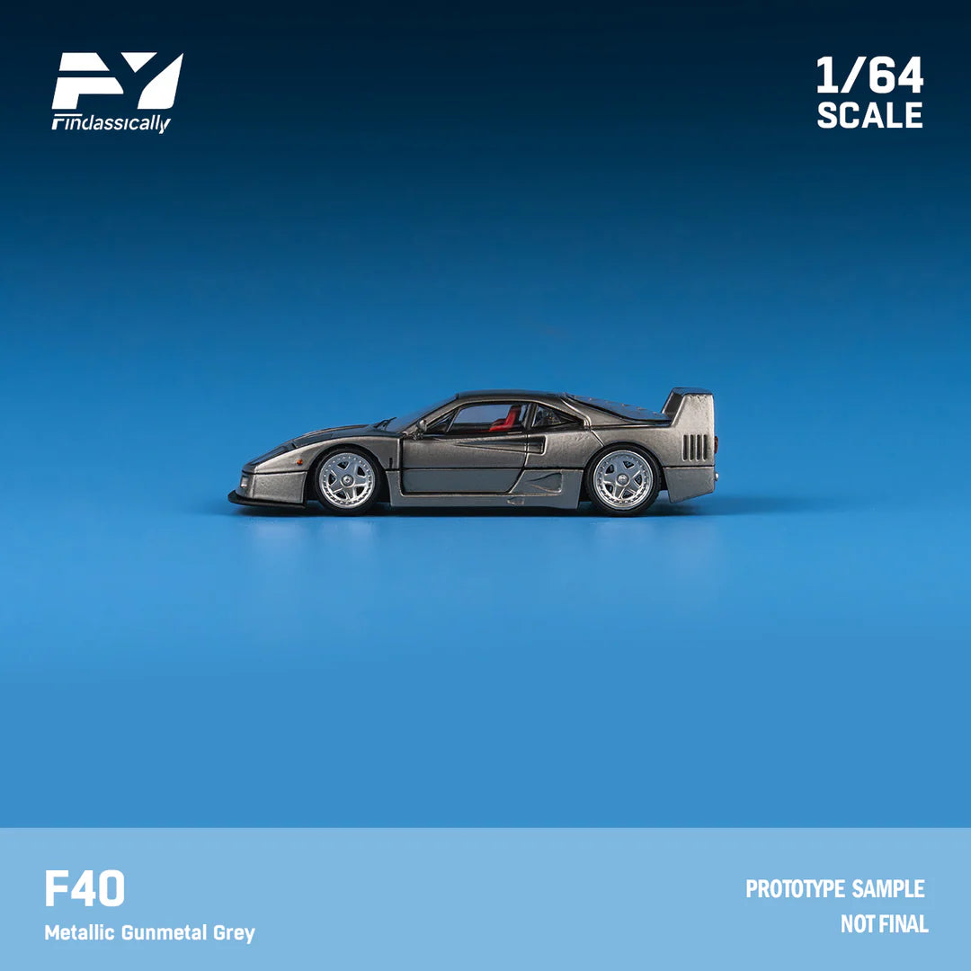 Finclassically 1/64 Ferrari F40 Metallic Gunmetal Grey Limited Edition 118/500 With Acrylic Case