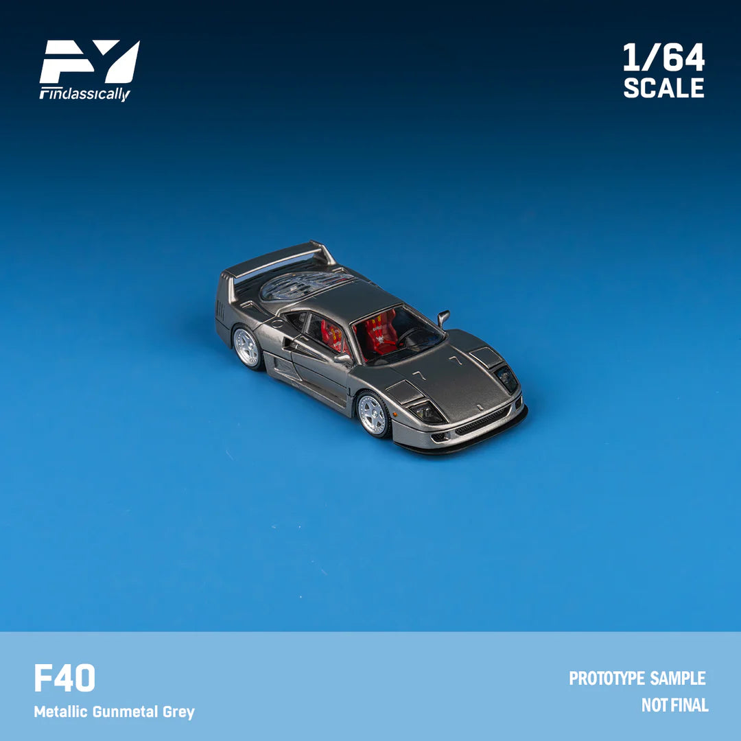 Finclassically 1/64 Ferrari F40 Metallic Gunmetal Grey Limited Edition 118/500 With Acrylic Case
