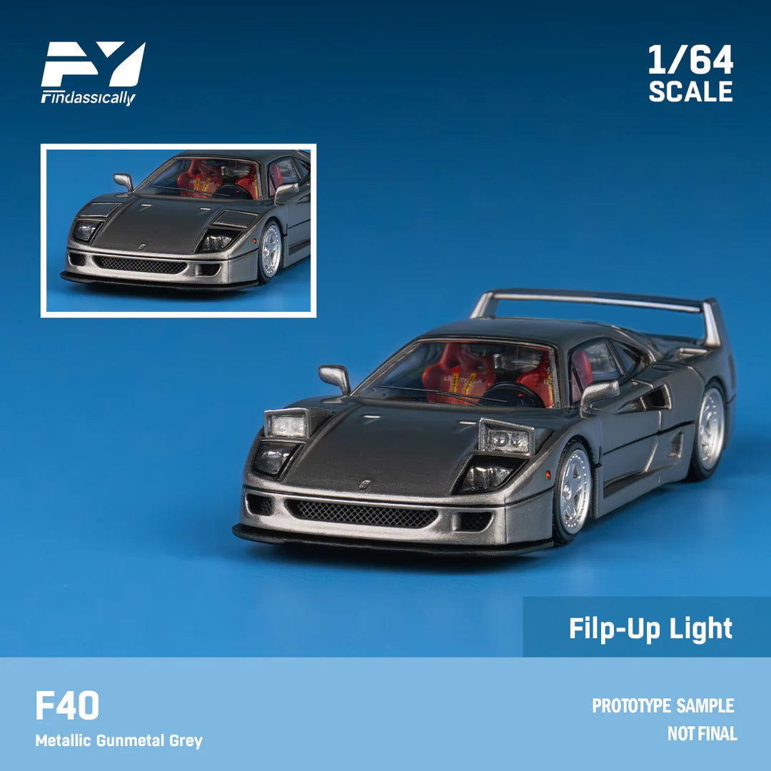 Finclassically 1/64 Ferrari F40 Metallic Gunmetal Grey Limited Edition 118/500 With Acrylic Case