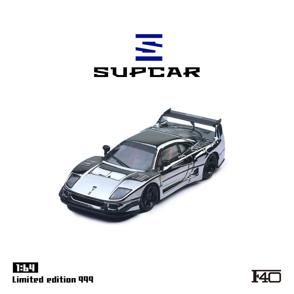 Supcar 1/64 Ferrari F40 Chrome Silver Limited Edition With Acrylic Case