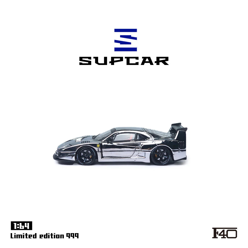 Supcar 1/64 Ferrari F40 Chrome Silver Limited Edition With Acrylic Case