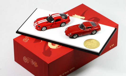 GFCC 1/64 1966 Ferrari 275 GTB & 1996 Dodge Viper GTS "2026 Year Of The Horse " Limited Edition 004/299 Twin Pack With Acrylic Case