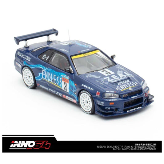 INNO 64 1/64 Nissan Skyline GT-R (R34) #3 "Endless Advan" Super Taikyu Series 2002 Winner With Acrylic Case