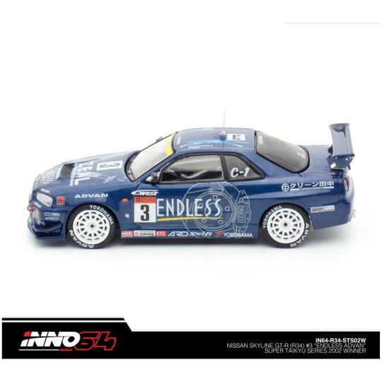 INNO 64 1/64 Nissan Skyline GT-R (R34) #3 "Endless Advan" Super Taikyu Series 2002 Winner With Acrylic Case