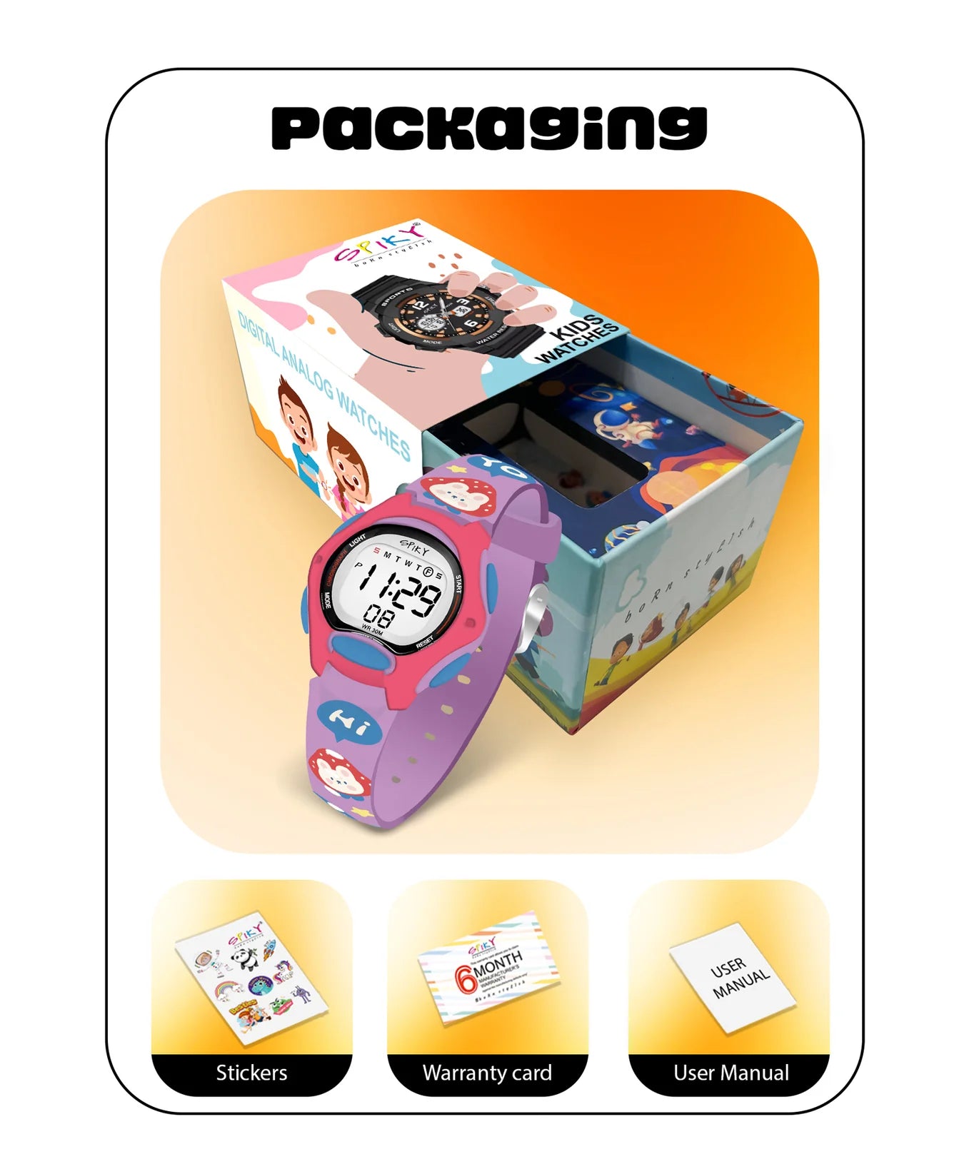 Spiky Printed Strap Round Sports Digital Watch -- EVA18_Purple