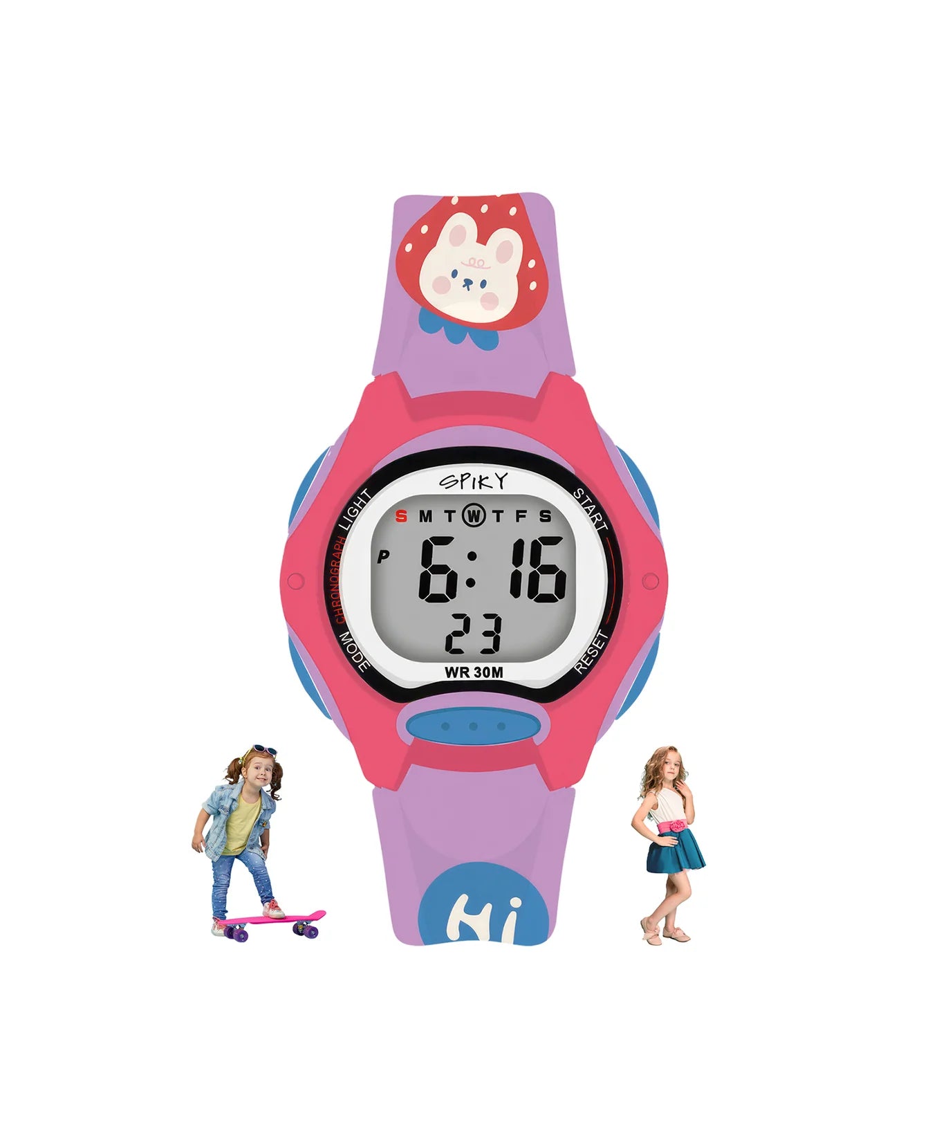 Spiky Printed Strap Round Sports Digital Watch -- EVA18_Purple