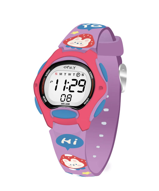 Spiky Printed Strap Round Sports Digital Watch -- EVA18_Purple