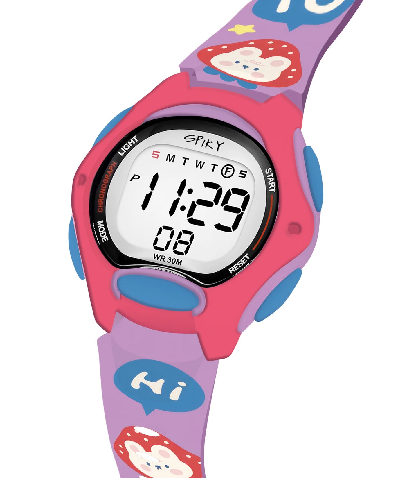 Spiky Printed Strap Round Sports Digital Watch -- EVA18_Purple