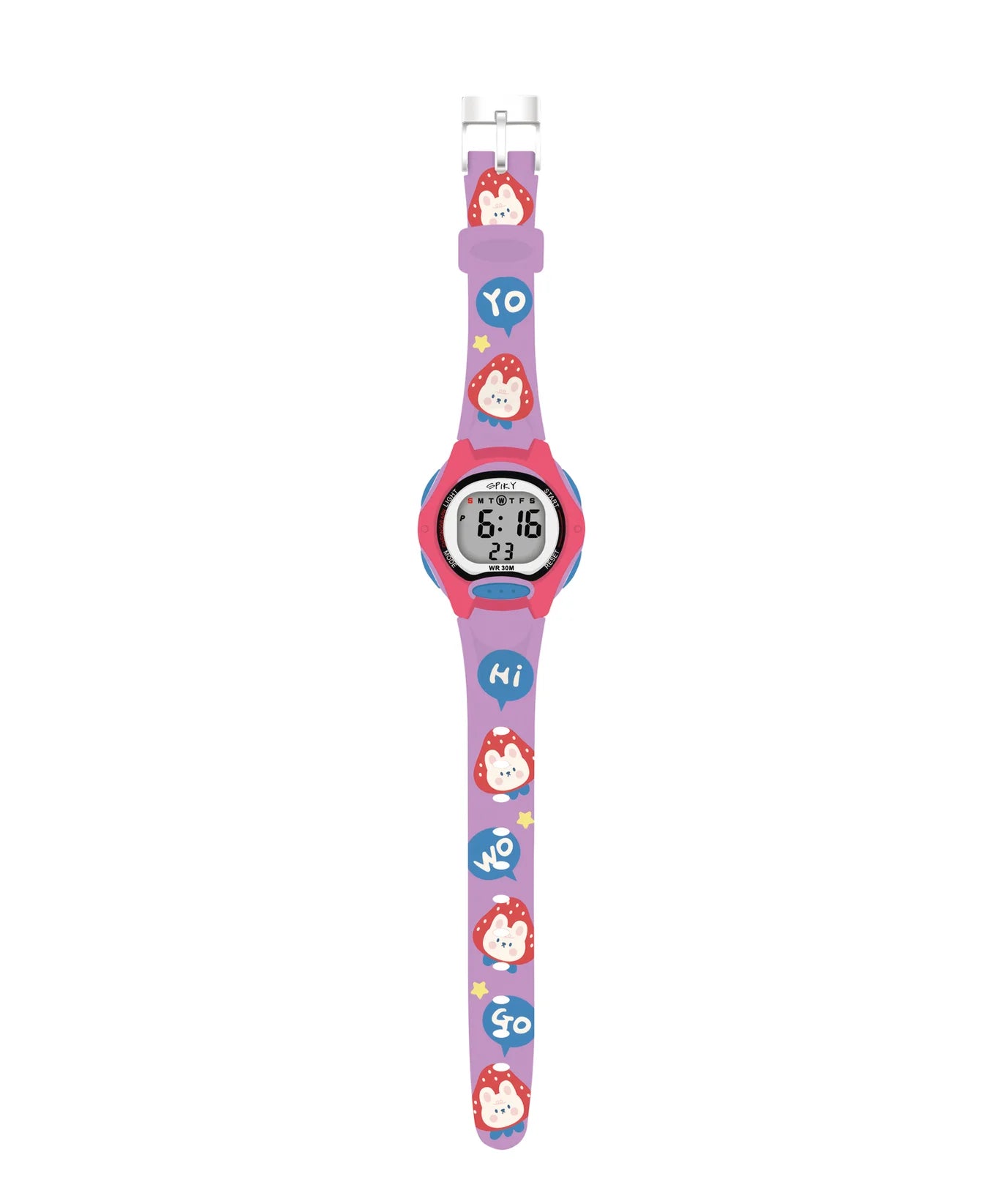 Spiky Printed Strap Round Sports Digital Watch -- EVA18_Purple
