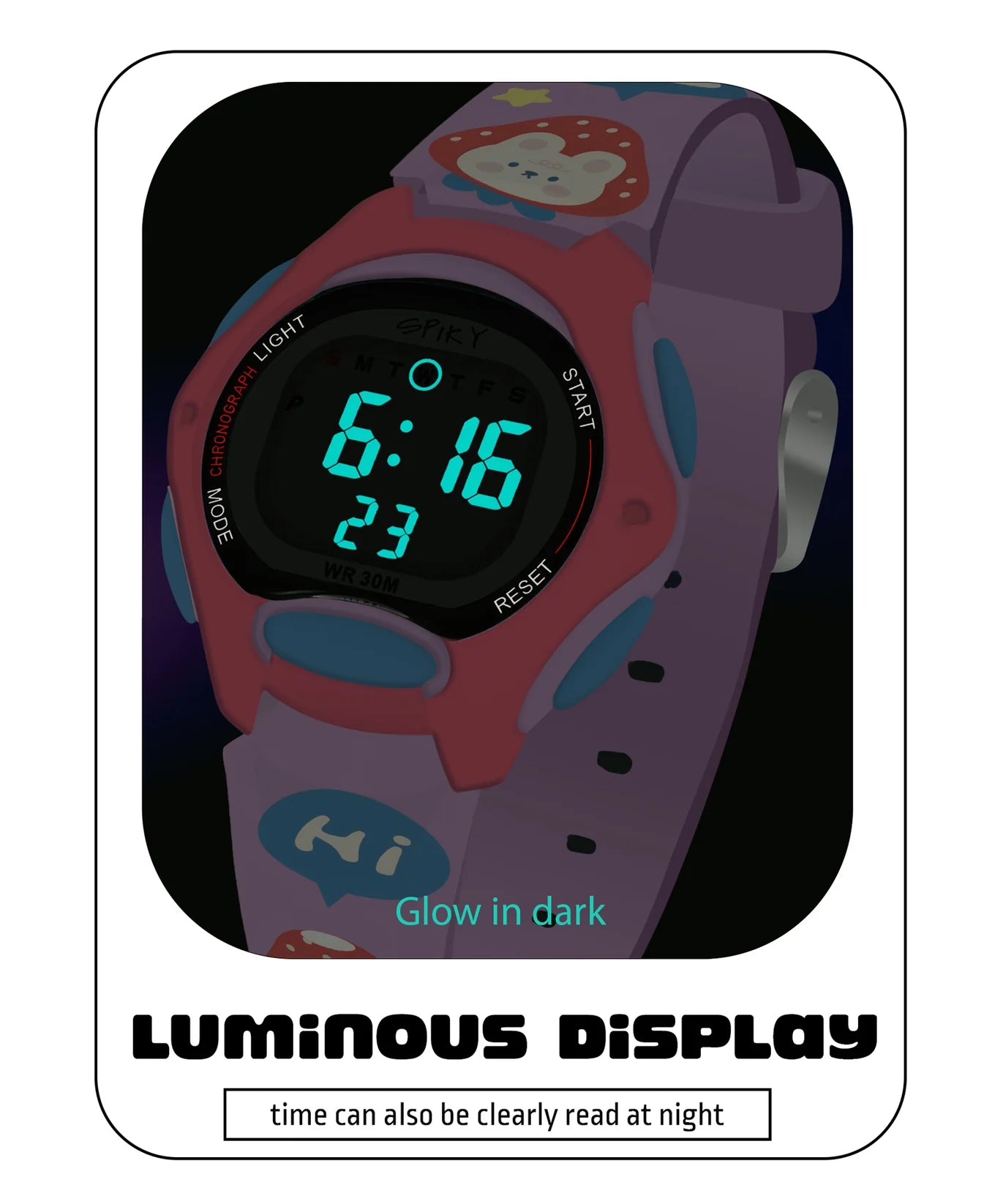 Spiky Printed Strap Round Sports Digital Watch -- EVA18_Purple