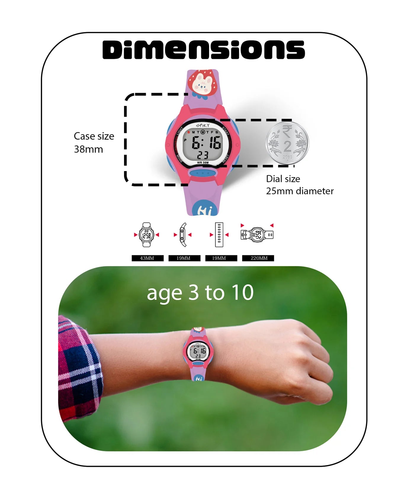 Spiky Printed Strap Round Sports Digital Watch -- EVA18_Purple