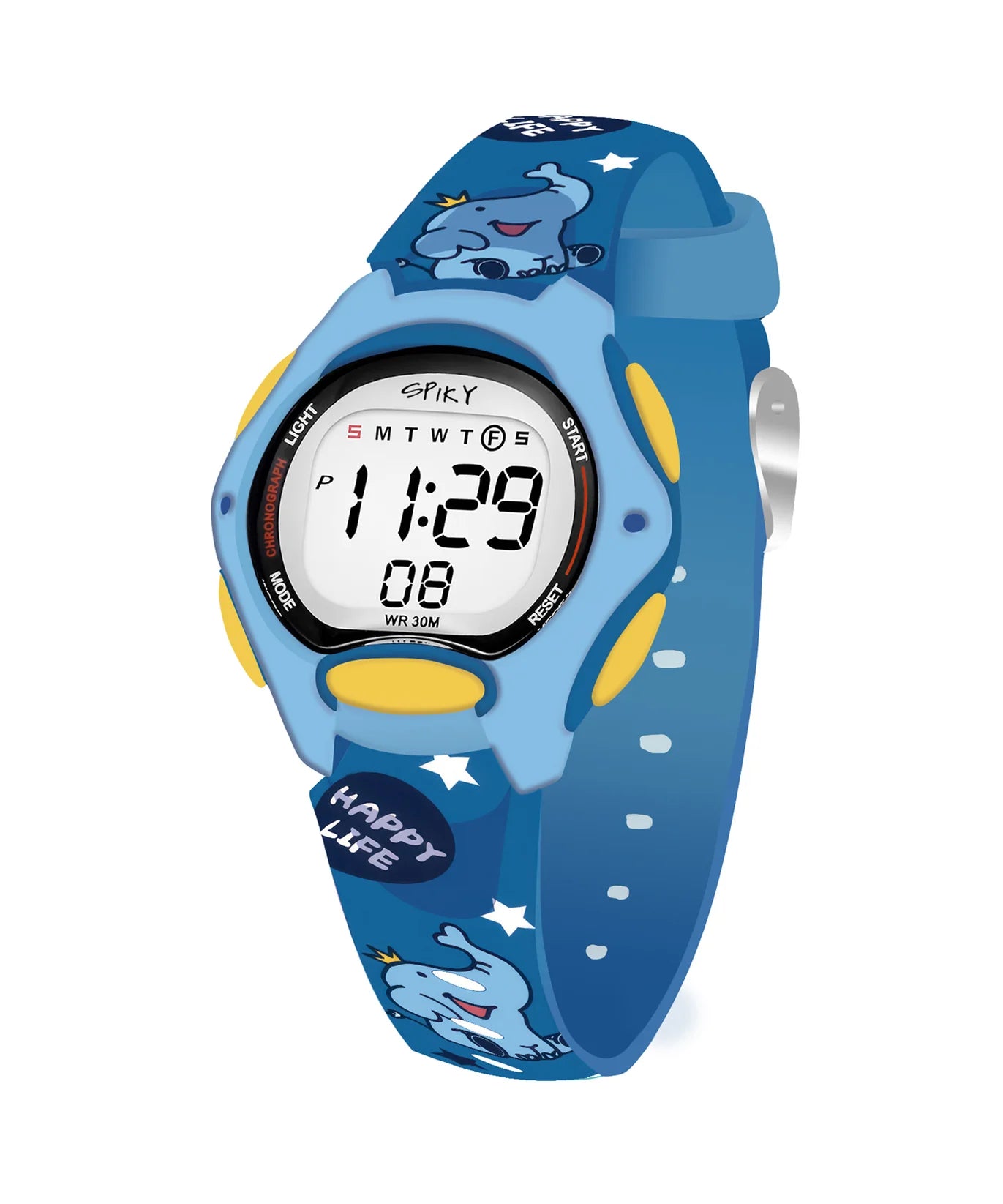 Spiky Printed Strap Round Sports Digital Watch -- EVA18_Blue