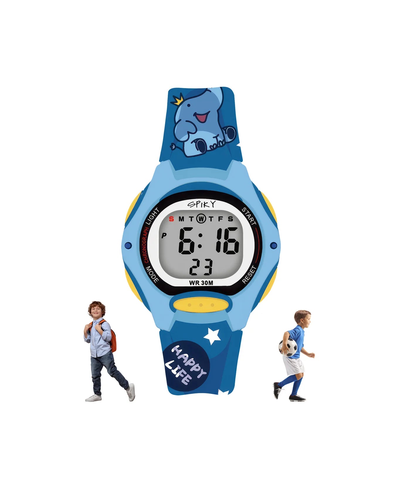 Spiky Printed Strap Round Sports Digital Watch -- EVA18_Blue