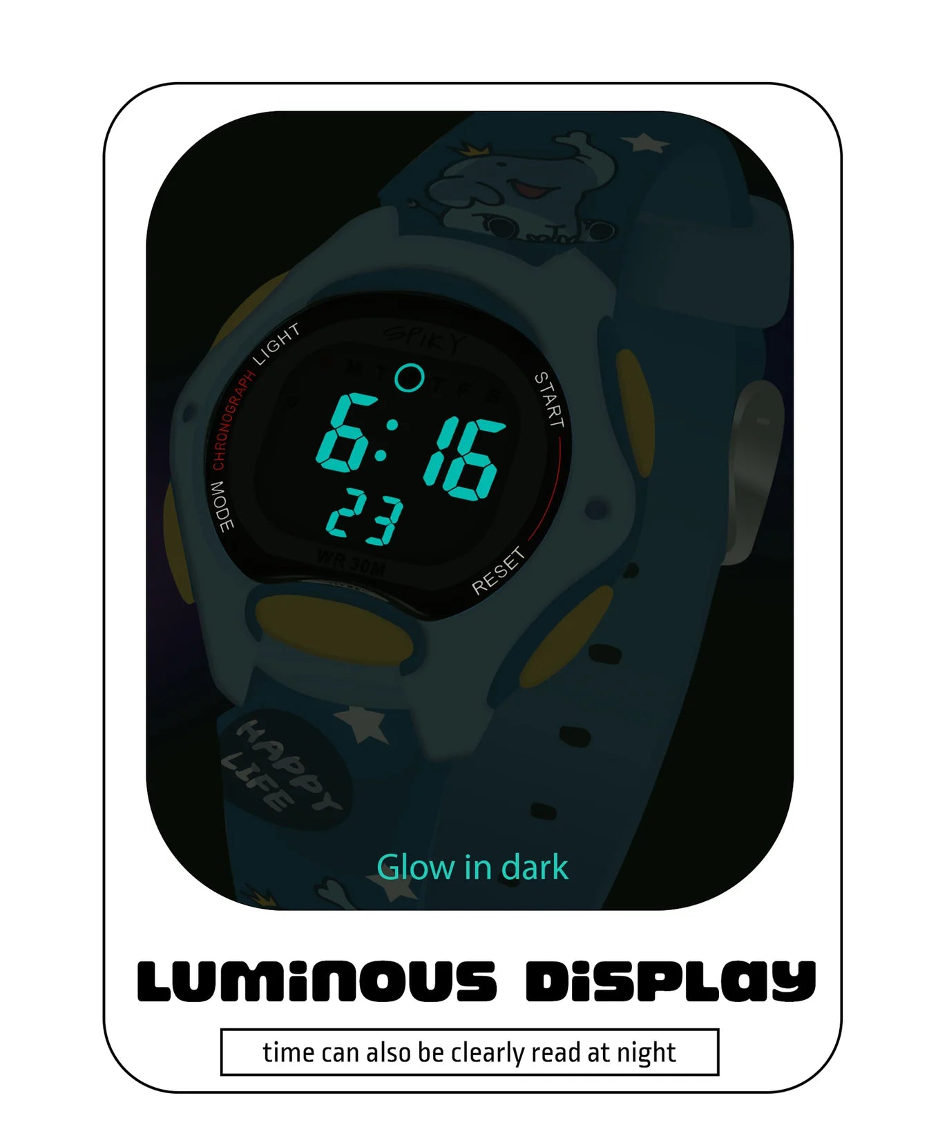 Spiky Printed Strap Round Sports Digital Watch -- EVA18_Blue