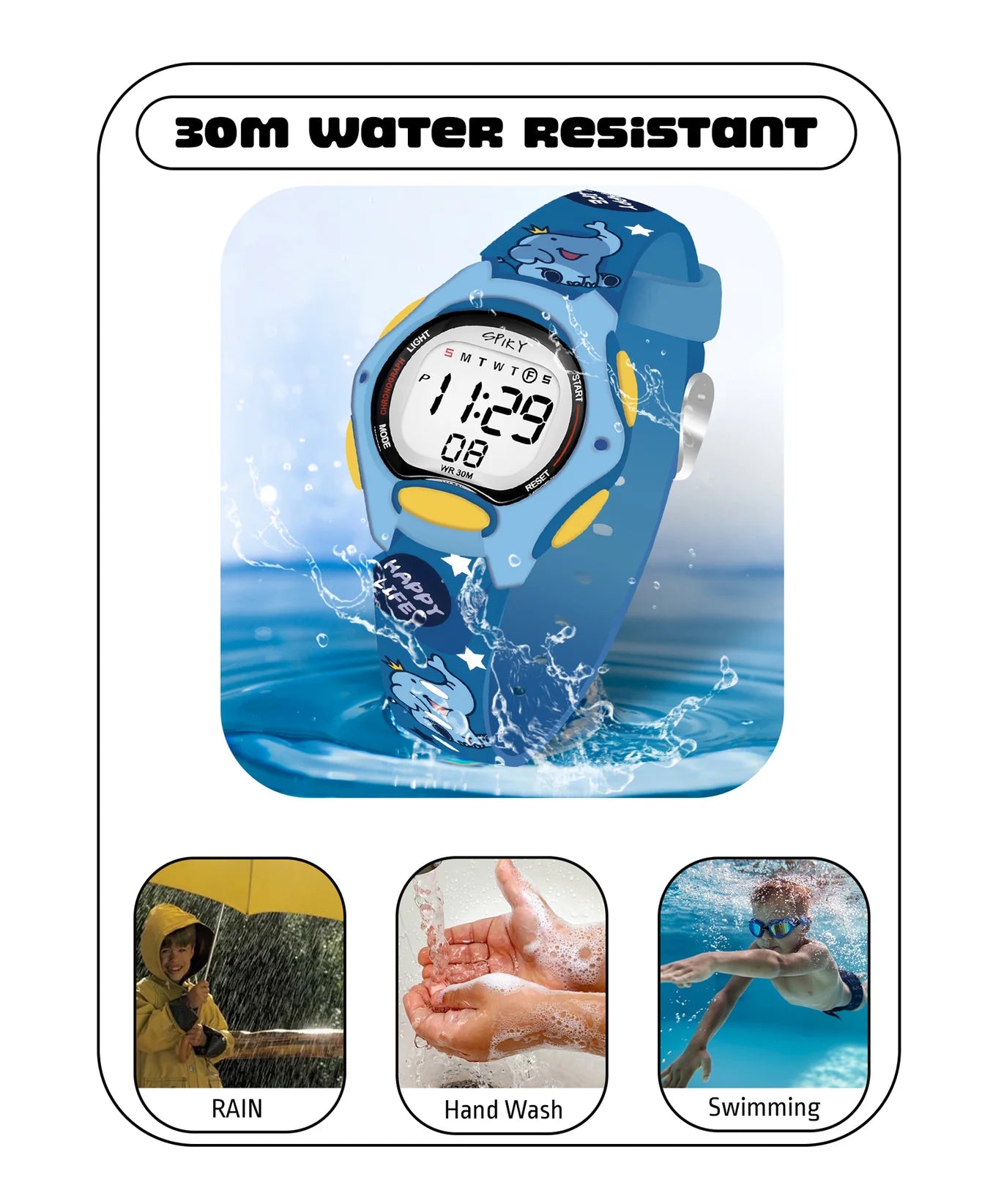 Spiky Printed Strap Round Sports Digital Watch -- EVA18_Blue