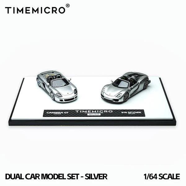 Time Micro 1/64 Porsche 918 Spyder & Porsche Carrera GT Dual Car Model Set With Acrylic Case
