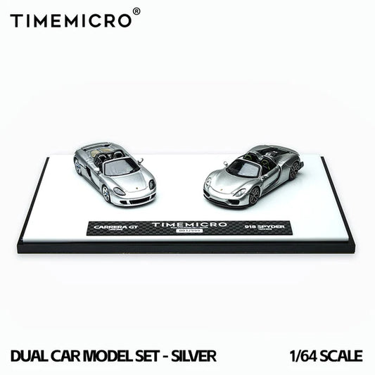 Time Micro 1/64 Porsche 918 Spyder & Porsche Carrera GT Dual Car Model Set With Acrylic Case