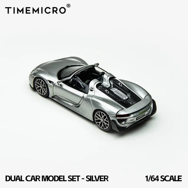 Time Micro 1/64 Porsche 918 Spyder & Porsche Carrera GT Dual Car Model Set With Acrylic Case