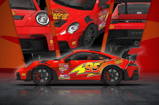 Cool Car 1/64 Porsche 992 GT3 RS "Lightning McQueen" Limited Edition 178/500 With Acrylic Case