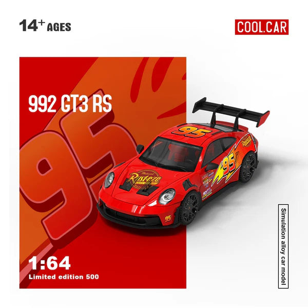 Cool Car 1/64 Porsche 992 GT3 RS "Lightning McQueen" Limited Edition 178/500 With Acrylic Case