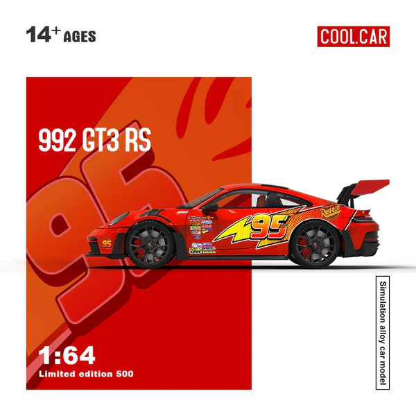 Cool Car 1/64 Porsche 992 GT3 RS "Lightning McQueen" Limited Edition 178/500 With Acrylic Case